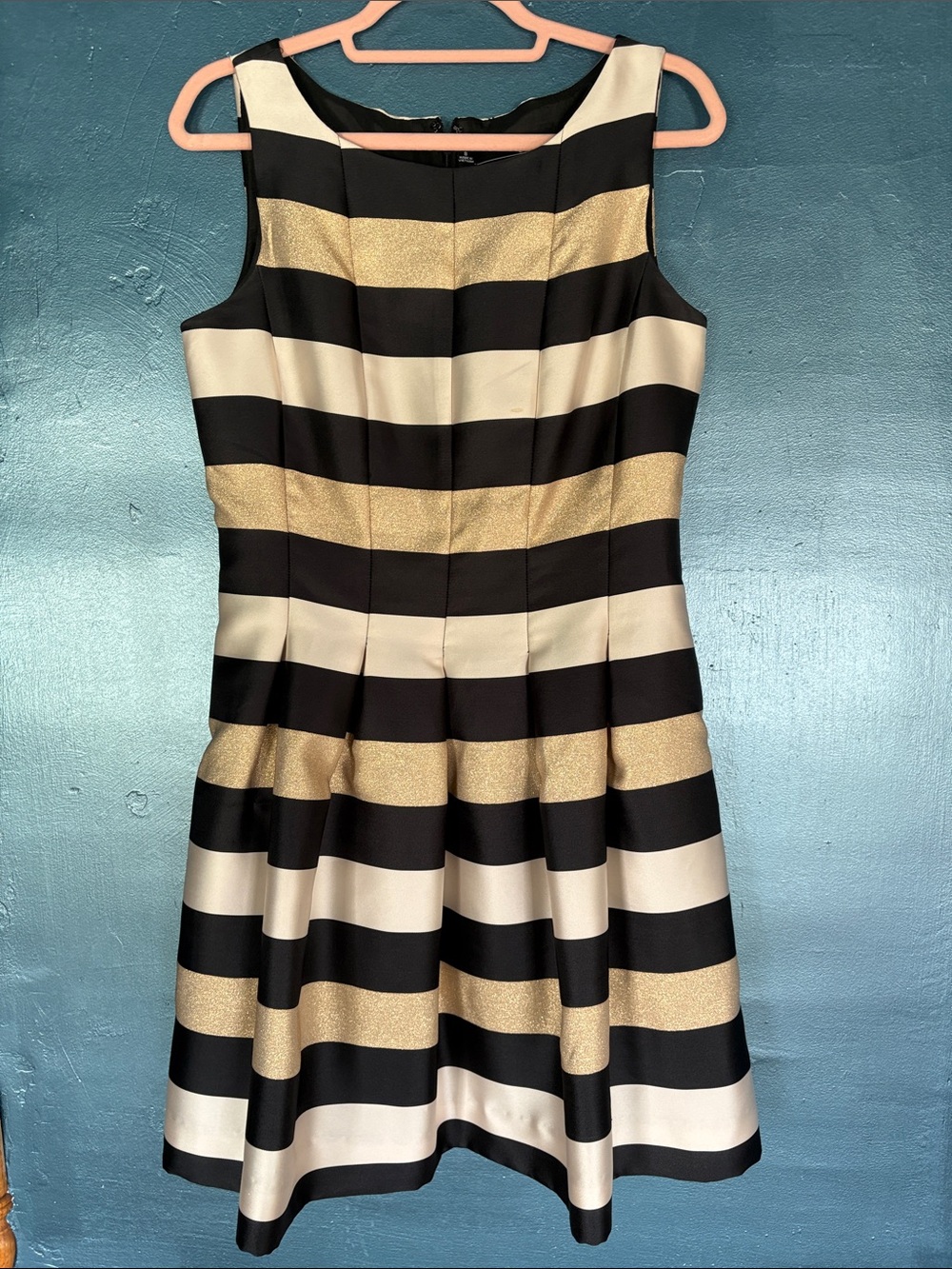 Chetta B Black, White & Gold Striped Midi Dress